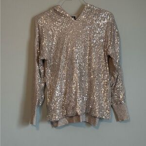 EUC INC International Concepts Silver Sequin Top with Sparkly Hood